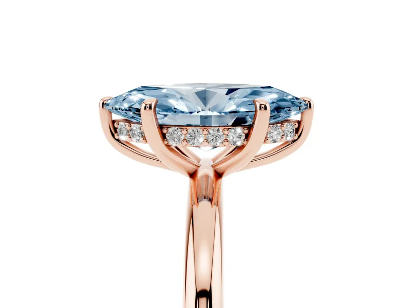 Fancy Blue Marquise Cut Diamond Solitaire Ring Set in Rose gold with Thin Band and Prong Setting