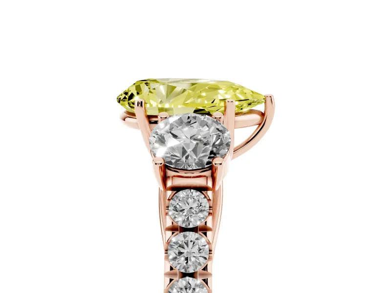 Pear-Shaped Engagement Ring Setting for a Fancy Yellow Lab-Grown Diamond | Three Stone | Rose Gold