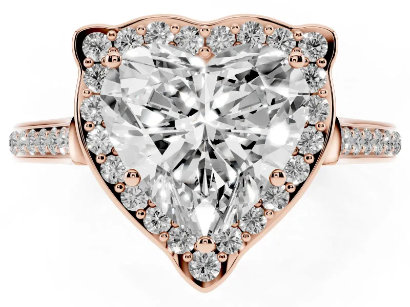 Heart-Shaped Petal Tip Halo Engagement Ring Setting | Single Row Pavé Band | Rose Gold