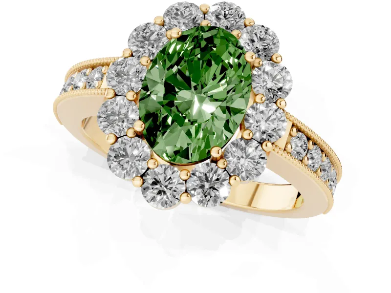 Oval Vintage Halo Engagement Ring Setting for a Fancy Green Lab-Grown Diamond | Yellow Gold