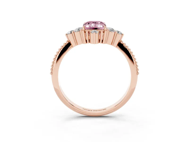 Emerald Cut Cluster Engagement Ring Setting for a Fancy Pink Lab-Grown Diamond | Rose Gold