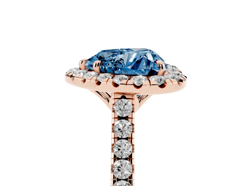 Heart-Shaped Raised Halo Engagement Ring Setting for a Fancy Blue Lab-Grown Diamond | Rose Gold