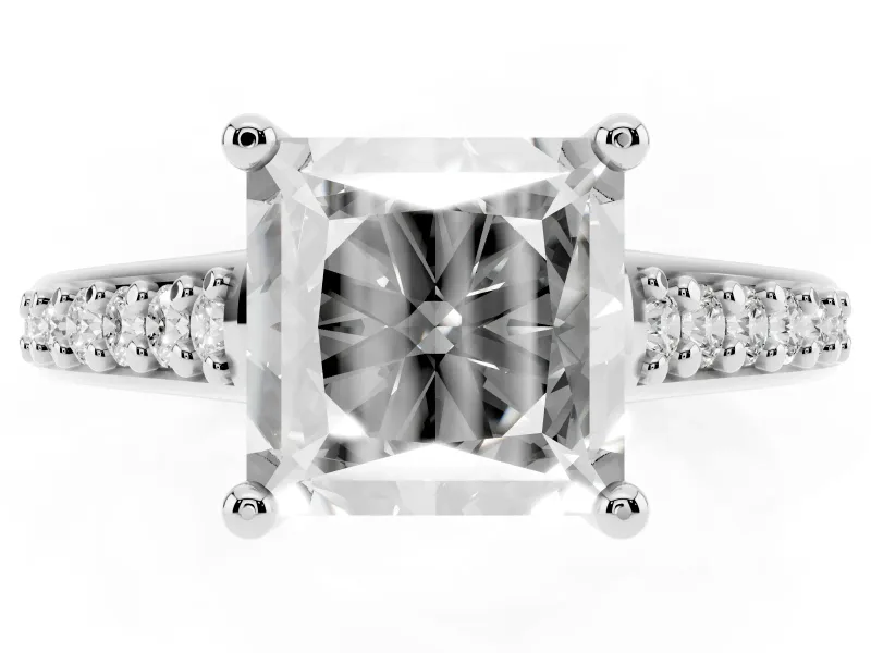 Princess Cut Graduated Pave Cathedral Solitaire Engagement Ring Setting | Scroll Cut-Outs | Platinum