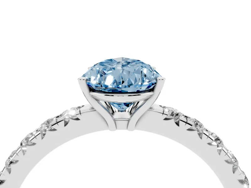 Pear-Shaped Pave Solitaire Engagement Ring Setting for a Fancy Blue Lab-Grown Diamond | Shared Prong Band | Platinum