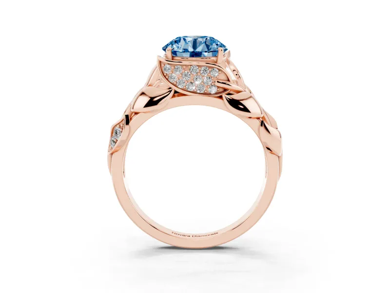 Round Leaf Bypass Engagement Ring Setting for a Fancy Blue Lab-Grown Diamond | Rose Gold
