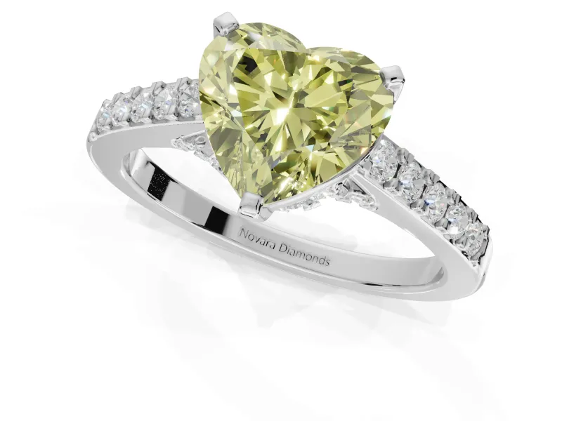 Heart-Shaped Pavé Solitaire Engagement Ring Setting for a Fancy Yellow Lab-Grown Diamond | Crossover Gallery | Platinum
