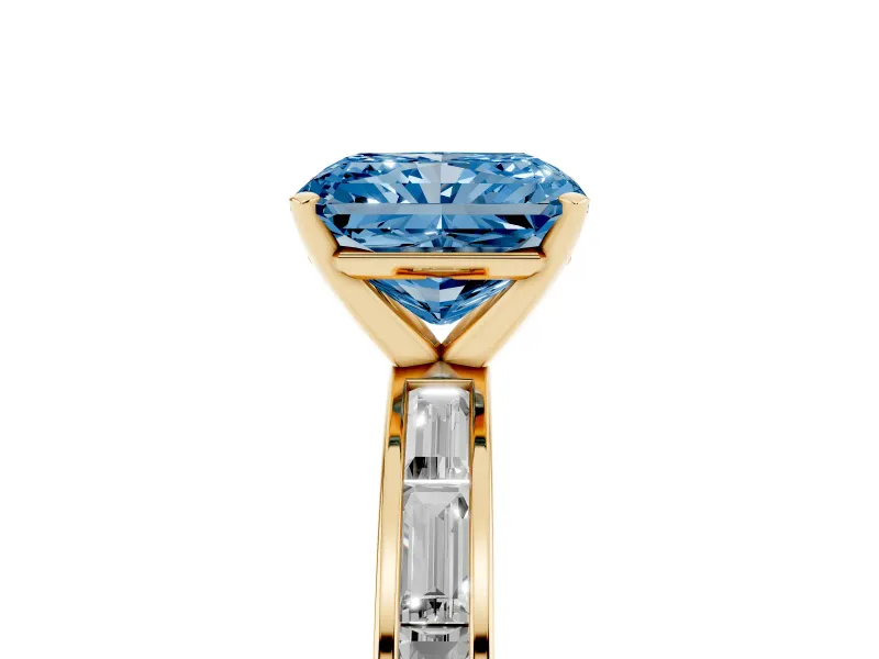 Radiant Cut Channel Set Engagement Ring Setting for a Fancy Blue Lab-Grown Diamond | Yellow Gold