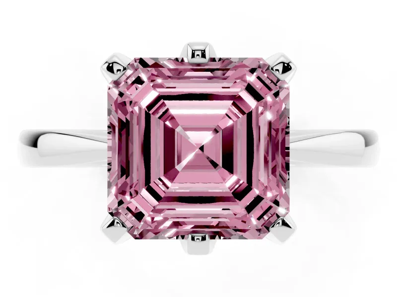 Asscher Cut Tapered Solitaire Engagement Ring Setting for a Fancy Pink Lab-Grown Diamond | Claw Prong Head | Platinum