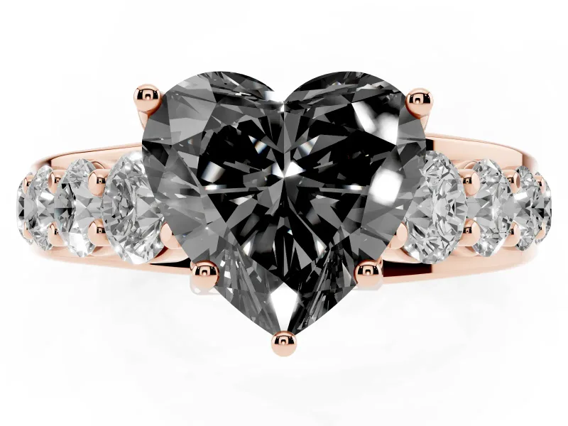 Heart-Shaped Engagement Ring Setting for a Black Center | Rose Gold