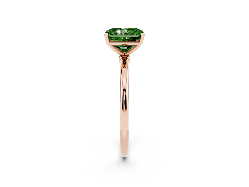 Radiant Cut Thin Solitaire Engagement Ring Setting for a Fancy Green Lab-Grown Diamond | Straight Plain Band | Rose Gold