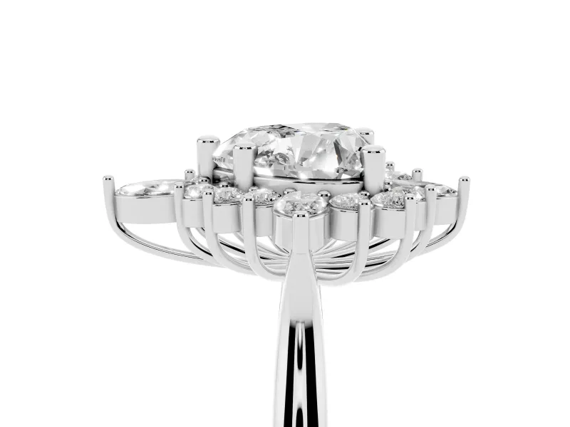 Heart Cut Diamond Cluster Halo Ring Set in Platinum with Marquise and Round Accents