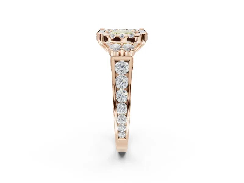 Cushion Cut Halo Engagement Ring Setting for a Fancy Yellow Lab-Grown Diamond | Graduated Channel Band | Rose Gold