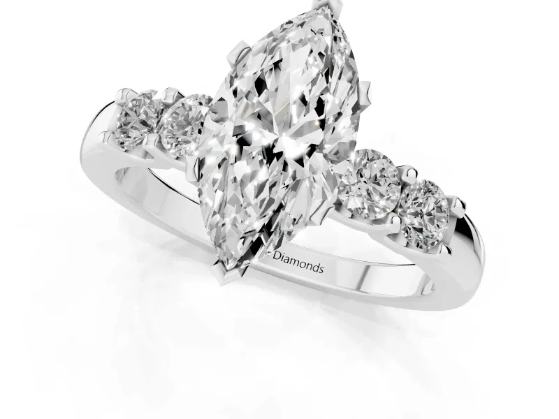 Marquise Cut Diamond Five-Stone Prong Set Engagement Ring Set in Platinum with Channel Band