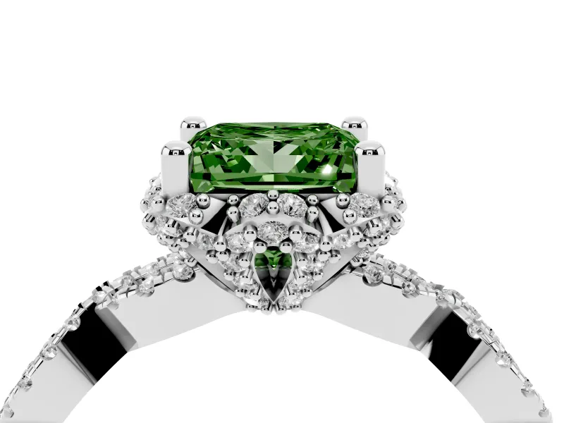 Princess Cut Halo Engagement Ring Setting for a Fancy Green Lab-Grown Diamond | Sterling Silver - Design NV-24725