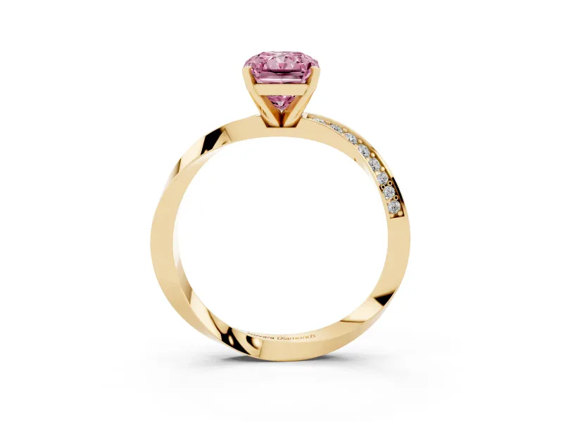 Radiant Cut Twisted Pave Engagement Ring Setting for a Fancy Pink Lab-Grown Diamond | Ribbon Band | Yellow Gold