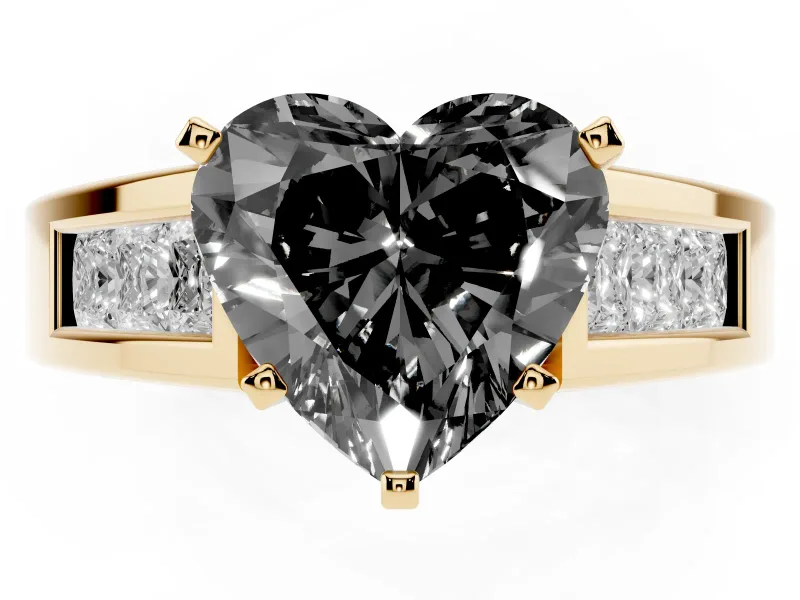 Heart-Shaped Channel-Set Engagement Ring Setting for a Black Center | Wide Band | Yellow Gold