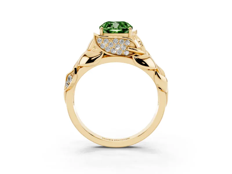 Cushion Cut Leaf Bypass Engagement Ring Setting for a Fancy Green Lab-Grown Diamond | Yellow Gold