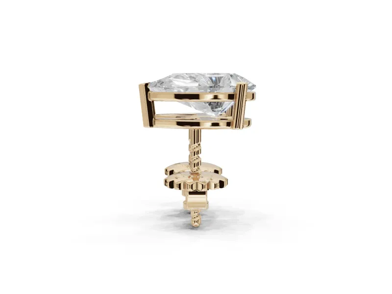 Cushion Cut Lab-Grown Diamond Solitaire Basket Stud Earrings | Open Gallery | Yellow Gold