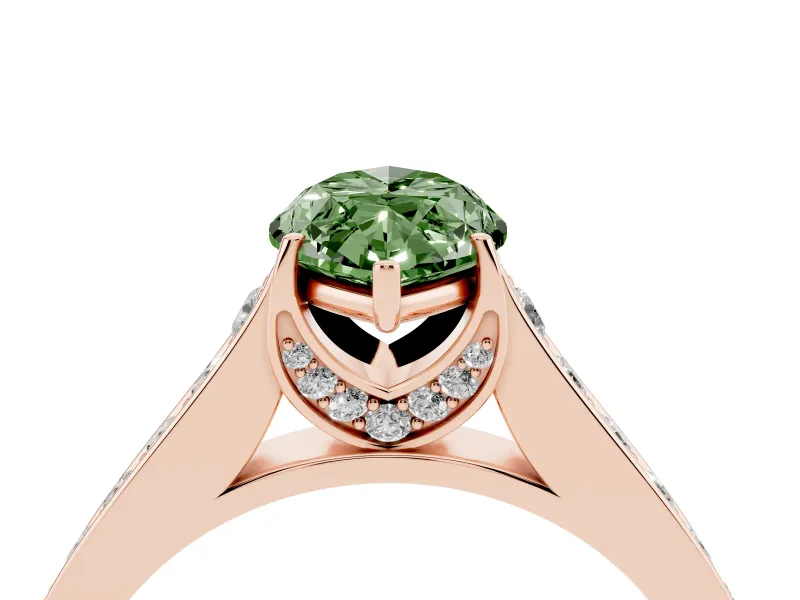 Fancy Green Marquise Cut Diamond Solitaire Pavé Engagement Ring Set in Rose gold with Prong Setting