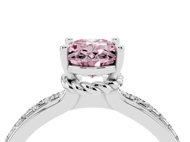 Oval Channel Set Engagement Ring Setting for a Fancy Pink Lab-Grown Diamond | Rope Collar | Sterling Silver