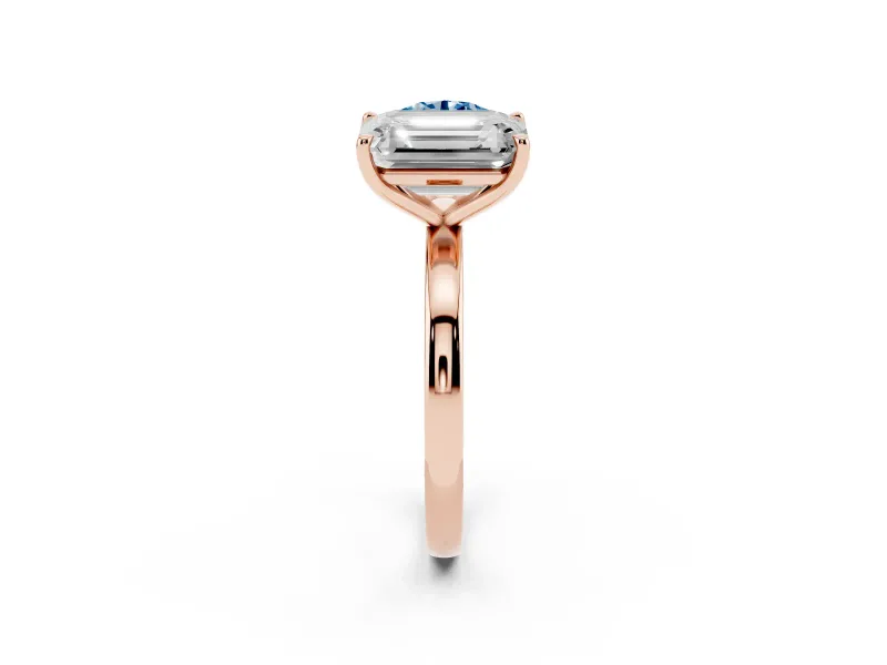 Fancy Blue Round Cut and Emerald Cut Toi Moi Ring Set in Rose gold with Prong Setting