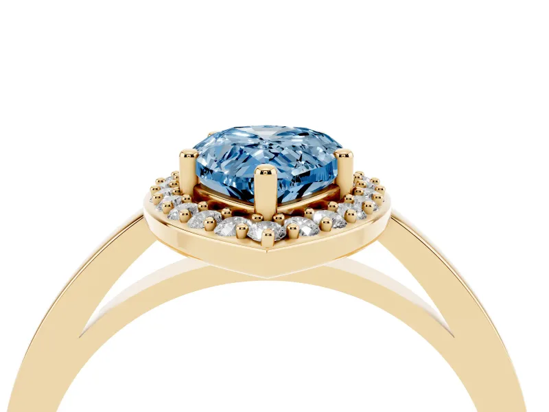 Pear-Shaped Thin Halo Engagement Ring Setting for a Fancy Blue Lab-Grown Diamond | Slim Plain Band | Yellow Gold