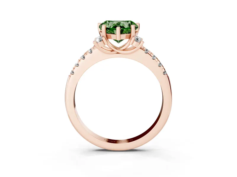 Heart-Shaped Side Stone Engagement Ring Setting for a Fancy Green Lab-Grown Diamond | Pave Band | Rose Gold
