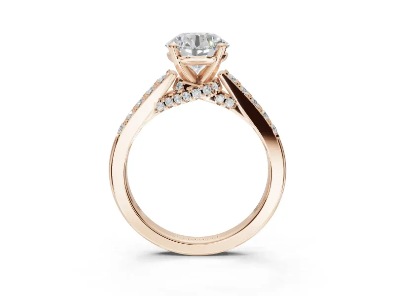 Round Pavé Solitaire Engagement Ring Setting | Crossover Gallery | Rose Gold