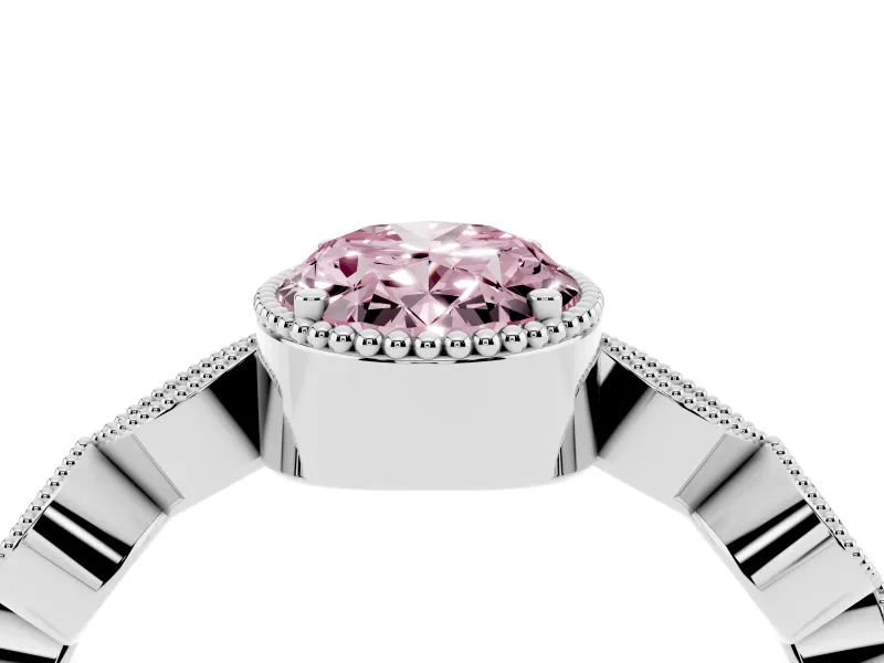 Fancy Pink Oval Cut Diamond Vintage-Inspired Milgrain Ring Set in Silver with Marquise Stations of Round Accents