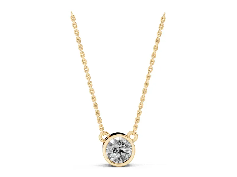 Round Lab-Grown Diamond Bezel Solitaire Pendant Necklace | Side Loop Bail | Yellow Gold