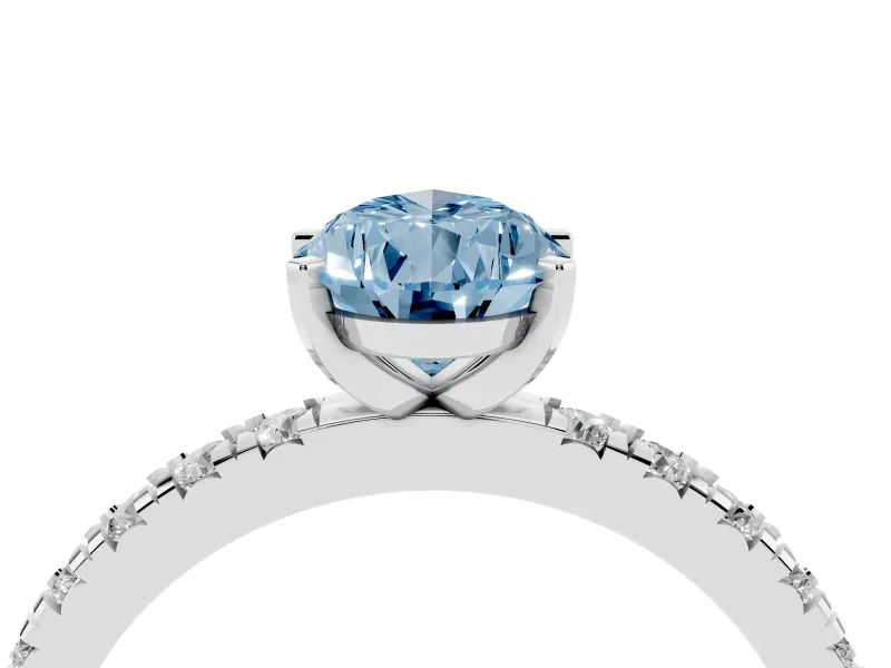 Fancy Blue Pear Cut Diamond Pavé Band Solitaire Set in White gold with Prong Setting