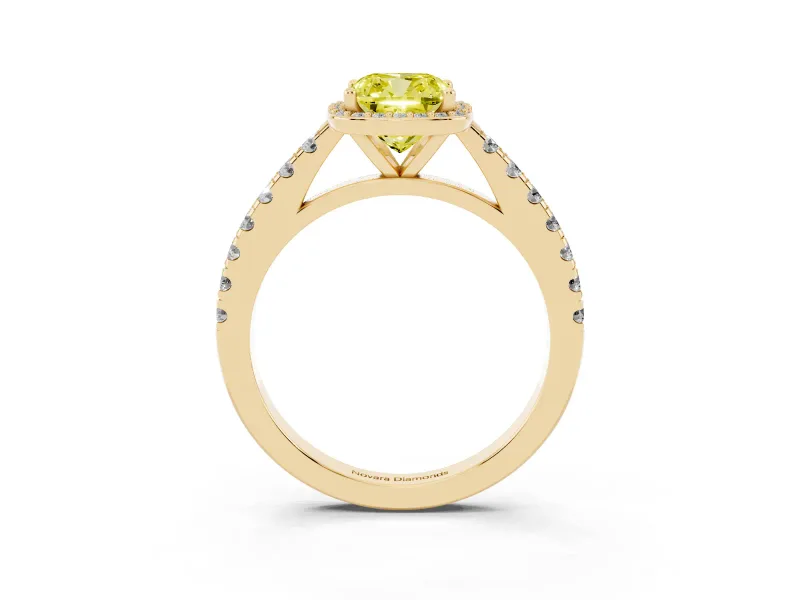 Cushion Cut Halo Pavé Engagement Ring Setting for a Fancy Yellow Lab-Grown Diamond | Yellow Gold