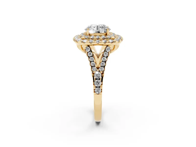 Round Halo Split Shank Engagement Ring Setting | Yellow Gold