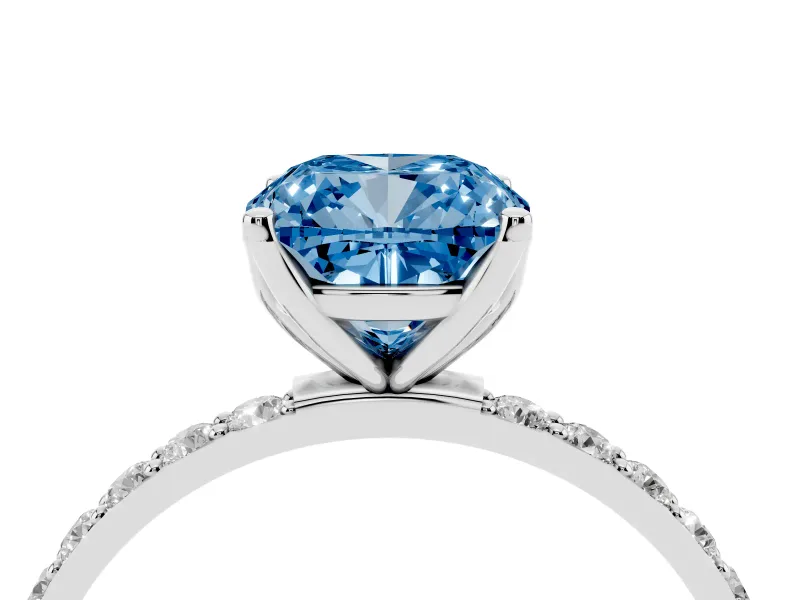 Cushion Cut Pave Engagement Ring Setting for a Fancy Blue Lab-Grown Diamond | Slim Band | Platinum