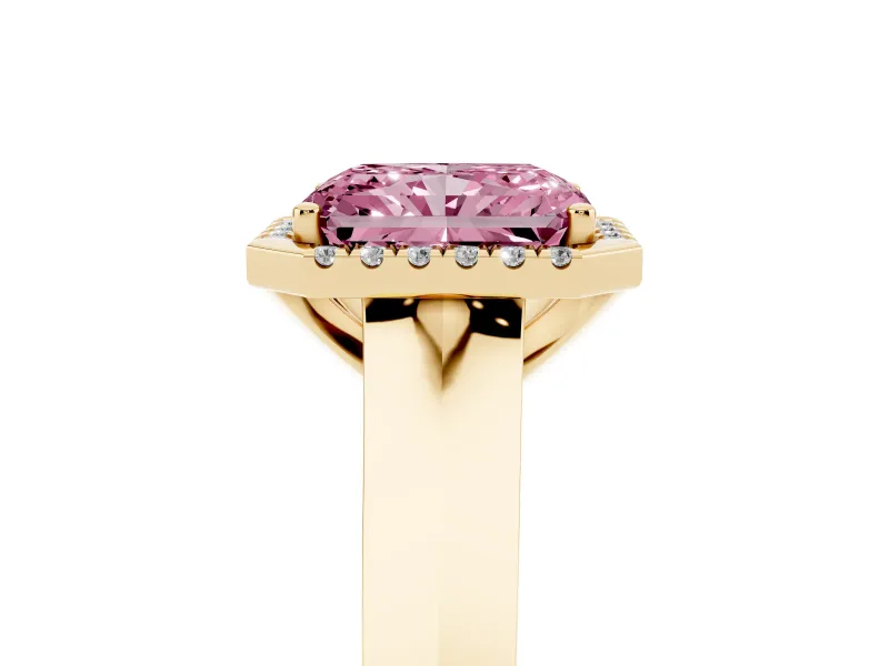 Radiant Cut Knife-Edge Halo Engagement Ring Setting for a Fancy Pink Lab-Grown Diamond | Yellow Gold