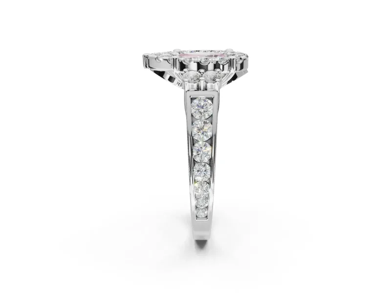 Pear-Shaped Halo Engagement Ring Setting for a Fancy Pink Lab-Grown Diamond | Graduated Channel Band | White Gold