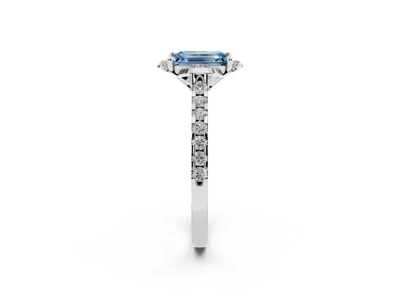 Emerald Cut Floral Petal Engagement Ring Setting for a Fancy Blue Lab-Grown Diamond | Petal Accents | White Gold