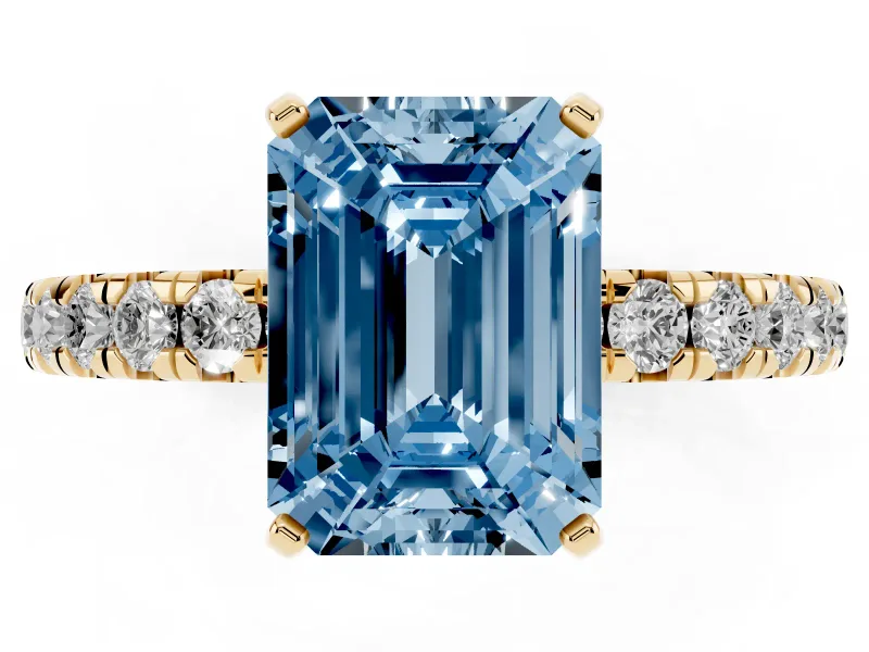 Emerald Cut Pavé Engagement Ring Setting for a Fancy Blue Lab-Grown Diamond | Yellow Gold