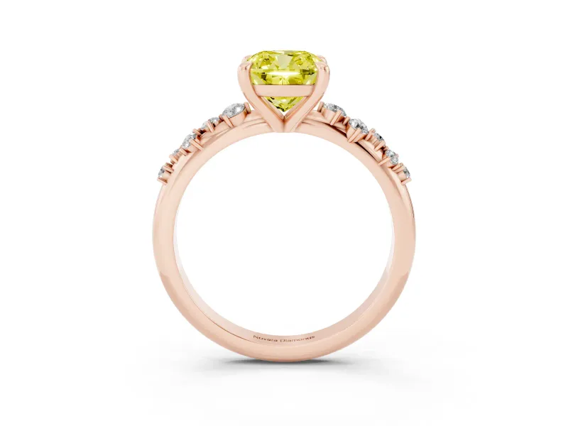 Cushion Cut Graduated Engagement Ring Setting for a Fancy Yellow Lab-Grown Diamond | Rose Gold