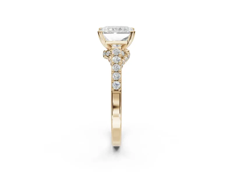 Radiant Cut Pavé Solitaire Engagement Ring Setting | Crossover Gallery | Yellow Gold