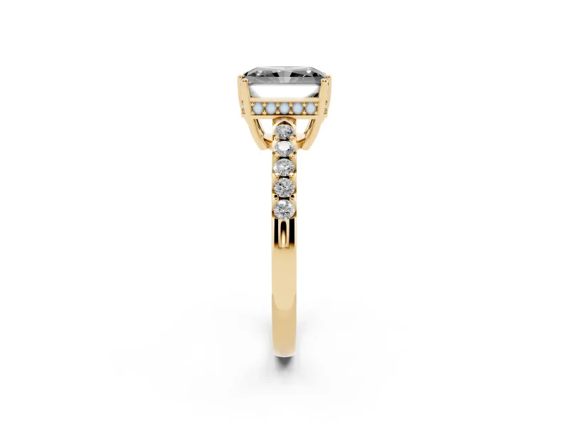 Radiant Cut Hidden Halo Engagement Ring Setting for a Black Center | Yellow Gold