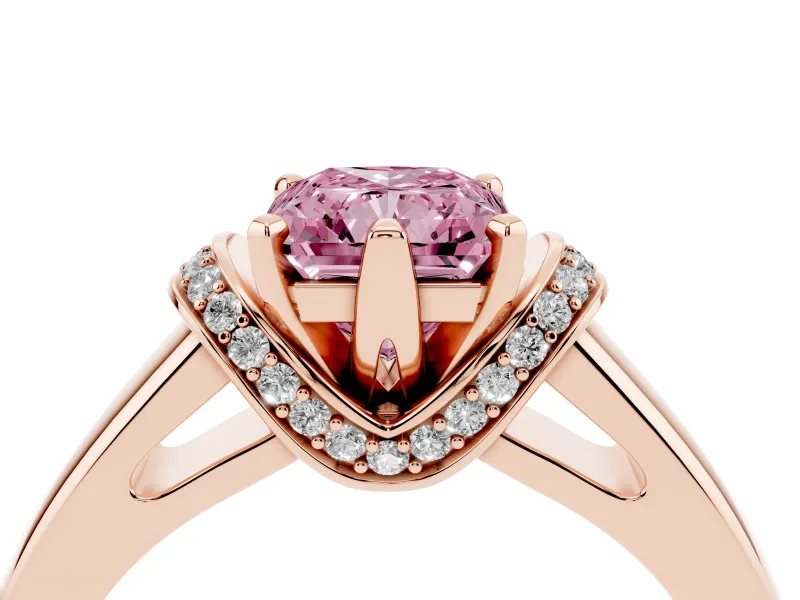 Radiant Cut Pavé Collar Engagement Ring Setting for a Fancy Pink Lab-Grown Diamond | Rose Gold