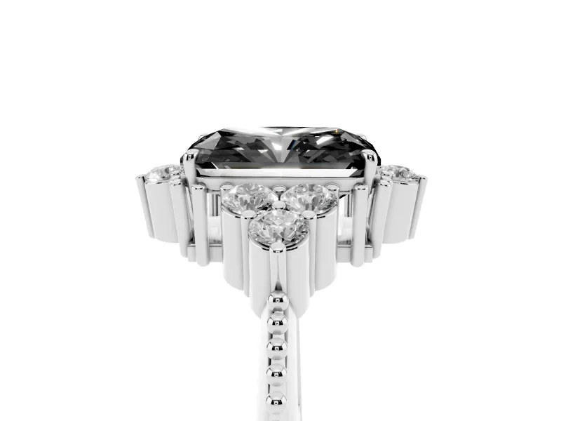 Fancy Black Radiant Cut Diamond Cluster Ring Set in Platinum with Beaded Band