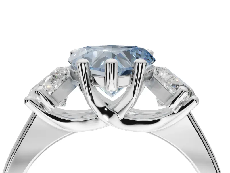 Heart-Shaped Three Stone Engagement Ring Setting for a Fancy Blue Lab-Grown Diamond | Tapered Band | Sterling Silver