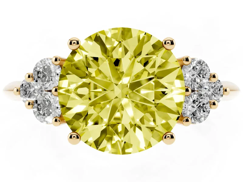 Round Cluster Accent Engagement Ring Setting for a Fancy Yellow Lab-Grown Diamond | Yellow Gold