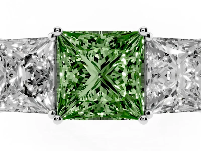 Princess Cut Engagement Ring Setting for a Fancy Green Lab-Grown Diamond | Sterling Silver - Design NV-24920