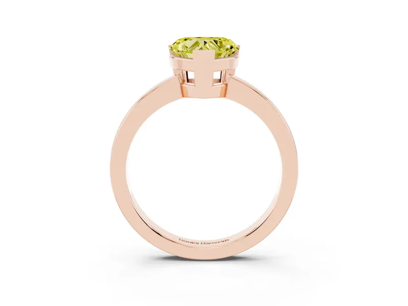 Fancy Yellow Heart Cut Diamond Solitaire Ring Set in Rose gold with Prong Head and Smooth Polished Band