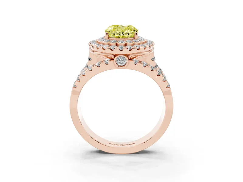 Oval Double Halo Split Shank Engagement Ring Setting for a Fancy Yellow Lab-Grown Diamond | Pave Strands | Rose Gold