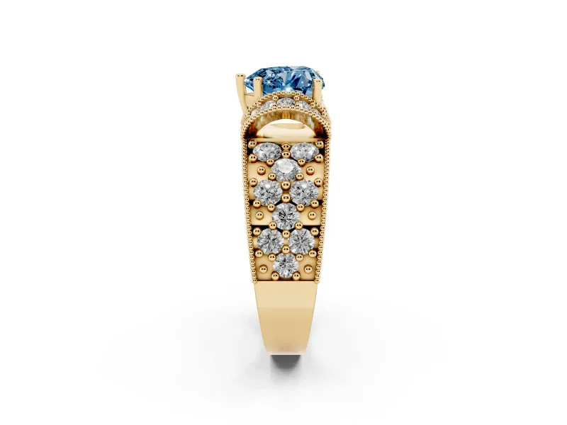 Heart-Shaped Vintage Pave Engagement Ring Setting for a Fancy Blue Lab-Grown Diamond | Milgrain Edges | Yellow Gold