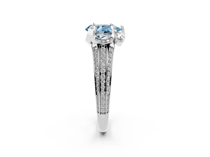 Pear-Shaped Hidden Halo Engagement Ring Setting for a Fancy Blue Lab-Grown Diamond | Triple Row Pavé Band | Platinum
